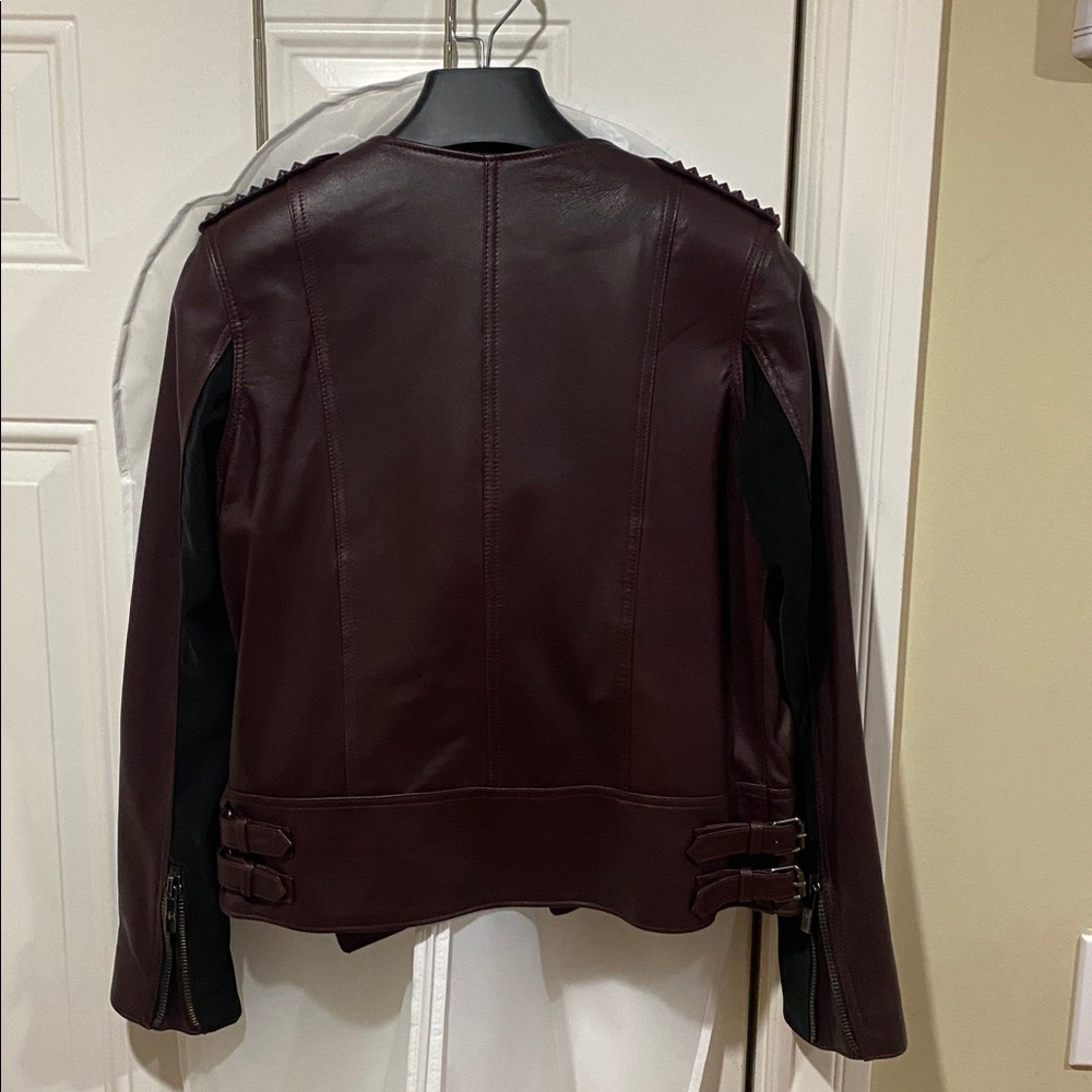 New with Tag Designer Nour Hammour Burgundy Studded Erin Leather Jacket - Picture 11 of 17